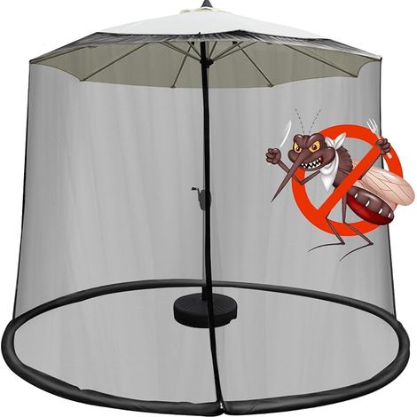 Moustiquaire de Parasol 300x300x230cm, Moustiquaire Exterieur avec Fermeture éclair et Base Remplissable, Idéal pour Parasol Rond, Rectangulaire, Plage, Balcon, Jardin, Suspendu (1/5)