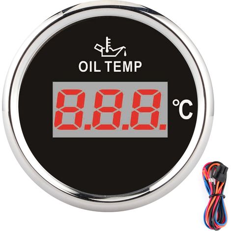 Jauge de température d'huile universelle numérique 52 mm 50-150 °C rétroéclairage rouge 12V/24V pour voiture bateau yacht moto cadran noir cadre argenté (1/5)
