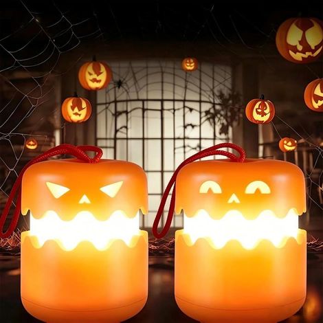 Lanterne Citrouille Halloween Rechargeable 2 Pièces Pliable avec Lanière Décoration Maison Jardin Extérieur (1/5)