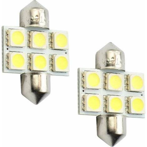 2x ampoule navette LED blanc 12V 5W longueur 31mm 6x SMD 5050 voiture japonaise remorque moto camion