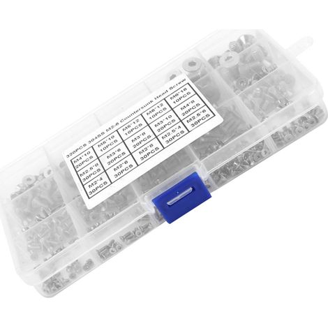 Assortiment de 320 vis à tête plate hexagonale creuse M2-M6 en acier inoxydable SS304 (1/5)