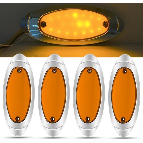 4pcs Feux de Gabarit, 18 LED Ambre 6.7 Inch 12V 24V Feu de Gabarit Remorque Latéraux avec Lunette Chromée pour Camion Remorque Van Bus Bateau (Jaune) (1/5)