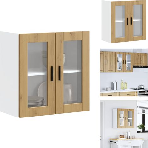 Küchen-Hängeschrank mit Glastür Porto Artisan-Eiche - Küchen-Wandschrank - Küchen-Wandschränke - Wandschrank Küche - Küchenschrank (1/5)