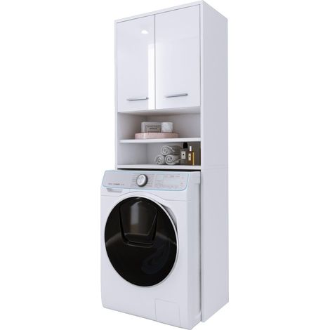 Meuble pour la machine a laver, 2 armoires, 180 × 64 × 30 cm, blanc mat, blanc brillant (1/5)