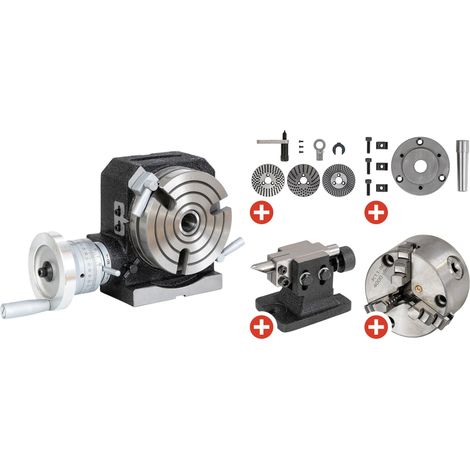 Ensemble plateau diviseur 110 mm avec disques de divisions, bride, mandrin 3 mors 80 mm et contre-pointe réglable Torros THV-4 SET (1/5)