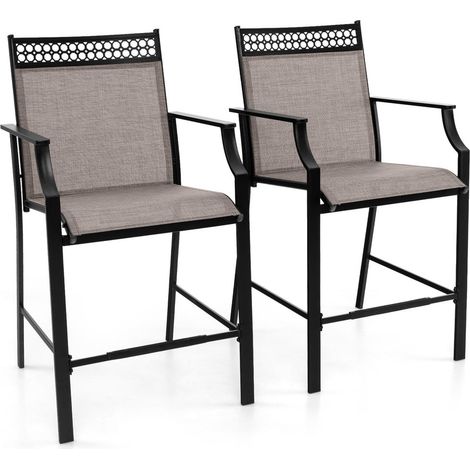 Confort Optimal Lot de 2 Tabourets de Bar d'Extérieur avec Accoudoirs et Repose-Pieds pour Comptoir Standard Café (1/5)