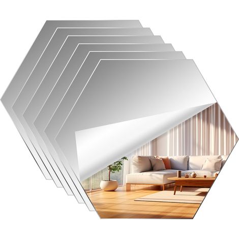 6 Pièces Miroir Mural Autocollant pour Salon Decoratif Acrylique, Miroir Hexagone Plaque Autocollant Miroir, Miroirs Collant Muraux Flexible Miroire Deco pour Salle de Bain, Salon, Chambre (1/5)