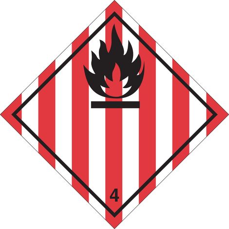 Etichetta in PVC di classe 4 divisione 4.1 per Solidi infiammabili, materie autoreattive e esplosivi solidi ADR - Misura: 100mm x 100mm - Numero Pezzi: 50 pezzi