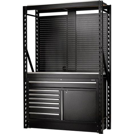 Draper 32516 BUNKER 14 Piece Modular Storage Combo 2 Tier Racking with Stainless Steel Shelving, Pegboards and Floor Cabinet, 1500mm