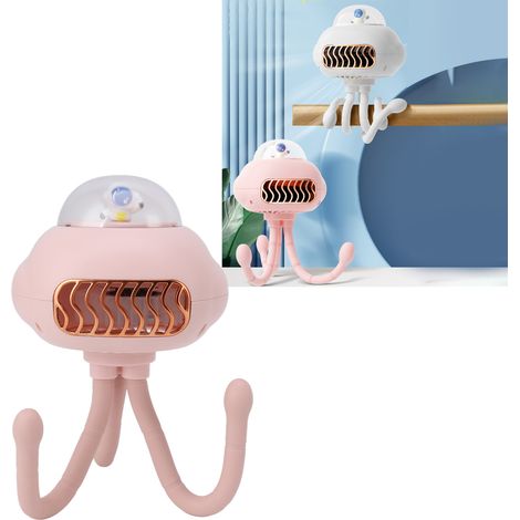 Tragbarer, klingenloser Ventilator, USB-aufladbar, in Oktopusform, mit umwandelbarem Außenständer, klein, rosa (1/4)