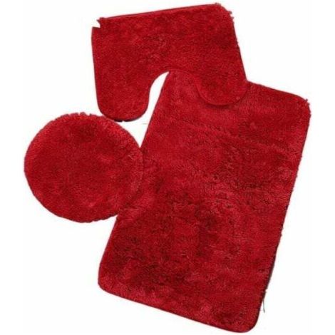 QORVA
-Tapis de Salle de Bains Couleur Pure 3Pcs Bath Mat Antidérapant et Absorbant Doux Tapis & Couvercle Toilette Couvercle Set Lavable, Rouge..