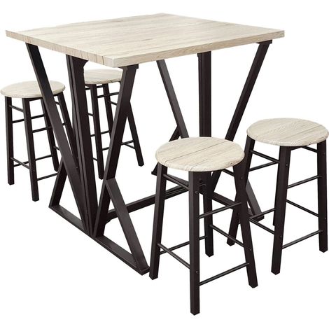 Table de Bar Pliable + 4 Tabourets de Bar en Bois et Métal Noir (1/10)
