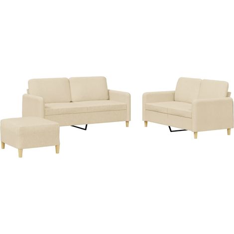 Ensemble de Canapé  Sofas 3 pcs avec coussins Crème Tissu (1/5)