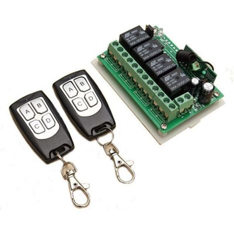 433MHZ Télécommande à Canaux sans Fil DC 12V 4CH Interrupteur à Relais RF Longue Distance 2 Émetteurs +1 Récepteur pour Porte de Garage/Portail Alarme (1/5)