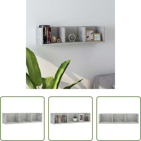 Étagère DVD - Étagère murale à CD Gris béton 75x18x18 cm Bois d'ingénierie (1/5)