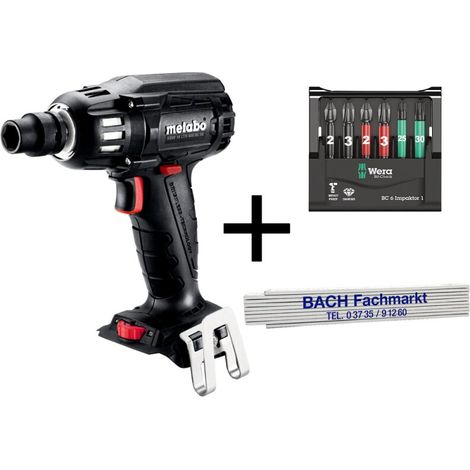 Akku-Schlagschrauber Metabo SSW 18 LTX 400 BL SE + Bit-Satz Bit-Check 6 Impaktor 1 + Zollstock 2 m