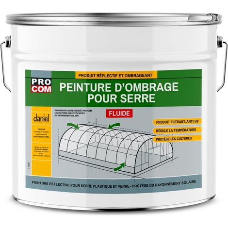 Peinture d'ombrage fluide pour serre verre, plastique, durée d'ombrage 8 mois, spécial drone et hélicoptère PROCOM ffffff 20 Kg
