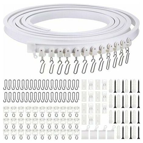 Rail de rideau incurvé au plafond pliable de 5 mètres Rail de rideau incurvé flexible pour rail de rideau souple pour rail de rideau avec crochets de rideau en métal, séparateur de pièce pour rideaux (1/5)