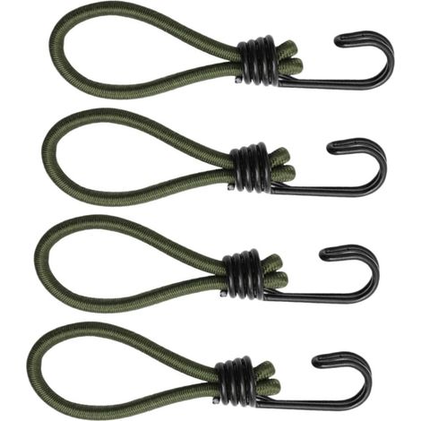4pièces Tendeurs Elastiques pour Tentes Crochets Résistants Et Corde Elastique Multifonction pour Camping Randonnée Et Bâches Extérieures Accessoires De Fixation Vert Militaire (1/4)