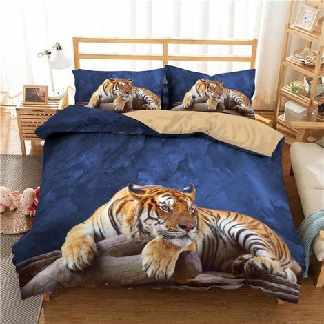 Bettwäsche-Set 200x200cm mit Tigerdruck, 2 Kissenbezügen 80x80cm, Mikrofaser