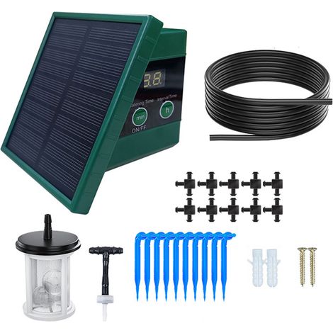Ortviai Arrosage goutte à goutte solaire avec écran numérique, 10 plantes, 30x7 modes programmables, anti-siphon, kit complet 10 m