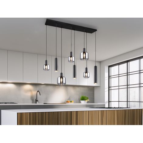 Pendelleuchte MATARO 8-flammig Metall mit Glasschirmen Chrom, Breite 118cm
