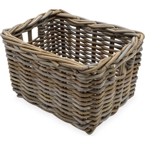 Rattan Aufbewahrungkorb rechteckig shabby grau - 34 x 24 cm - Regalkorb aus Weide geflochten mit Griffen