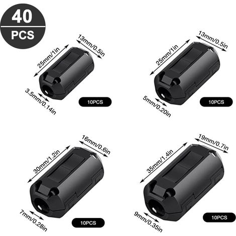 40 Pièces Ferrite Antiparasite, Noyaux de Ferrite, Noyau D'anneau de Ferrite Clip de Câble en Ferrite, Antiparasite Autoradio, EMI RFI pour Câble Vidéo, Câble D'alimentation, 3,5 mm 5 mm 7 mm, 9 mm