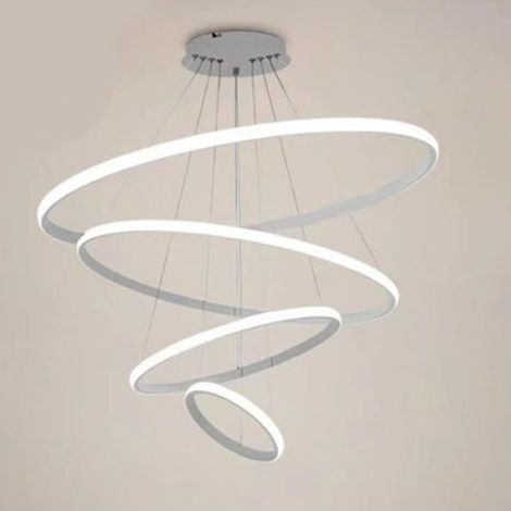 TRADE SHOP - Lampadario Sospeso Led 120w 4 Cerchi Pendente Rotondo Anelli Bianco Luce 4000k 50279 -