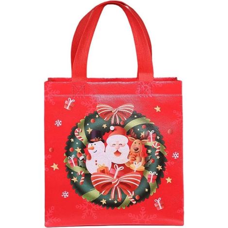 Lot de 12 sacs fourre-tout de Noël non tissés avec poignées, sacs de courses réutilisables pour friandises de vacances et cadeaux de fête, 22 x 23 x 11 cm (1/5)