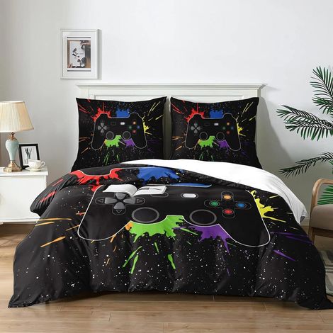 Bettwäsche-Set 200x200cm mit Gamepad-Motiv und 2 Kissenbezügen 65x65cm