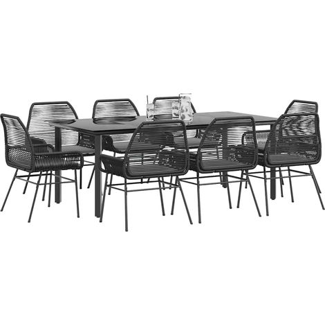 Set de comedor jardín 9 piezas cojines ratán polivinílico negro vidaXL (1/5)