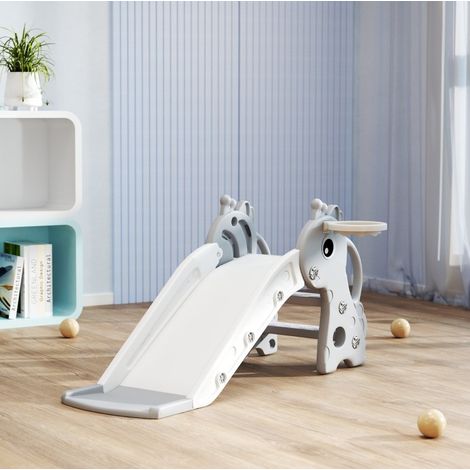 CHICFURN Scivolo per bambini 3 in 1 106 x 51,5 x 52 cm in HDPE grigio con canestro (1/5)