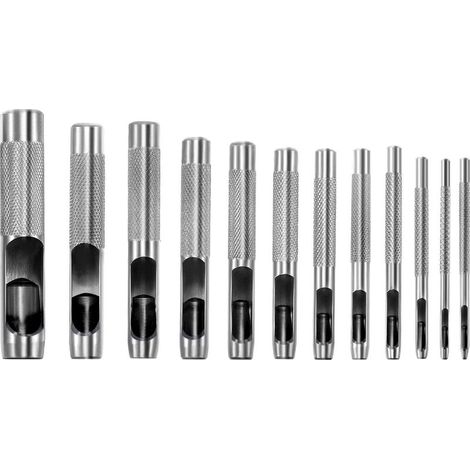 12pcs Round Steel Hollow Hole Punch Set Leather Hollow Hole Punch for Leather Watch Strap Canvas Eyelet (1/2/3/4/5/6/7/8/9/10/12/15mm) (1/4)