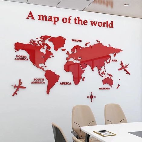 3D Art Carte Du Monde Muraux Sticker Murale Wall Décoration Décor Stickers Sticker Autocollant Murale Muraux Wall DIY Acrylique Cristal Bureau étude Salon Canapé Fond Décor (Rouge,180 × 100cm