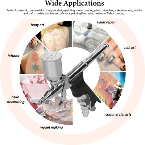 Aérographe professionnel polyvalent de 0,3 mm pour la fabrication de modèles de voiture, maquillage, peinture, nail art, décoration de gâteaux, utilisation avec tasse à pigments 15 CC. (1/5)