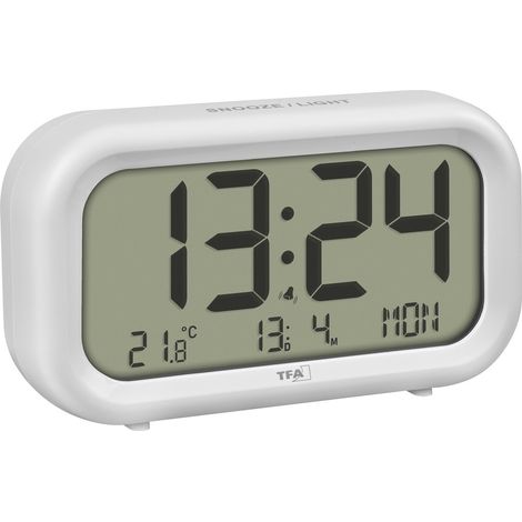 TFA Dostmann 60.2052.02 à quartz Réveil blanc Heures de réveil 2 grand écran, sonnerie de réveil trè