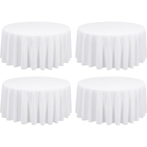 4er Set Weiße runde Tischdecke 229 cm, Polyester, pflegeleicht