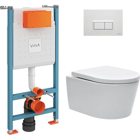 Vitra  Pack WC V-Fix Core-Trägergestell + WC SAT ohne Flansch und unsichtbare Befestigungen + Platte, glänzend weiß (V-FixSATrimless-1)