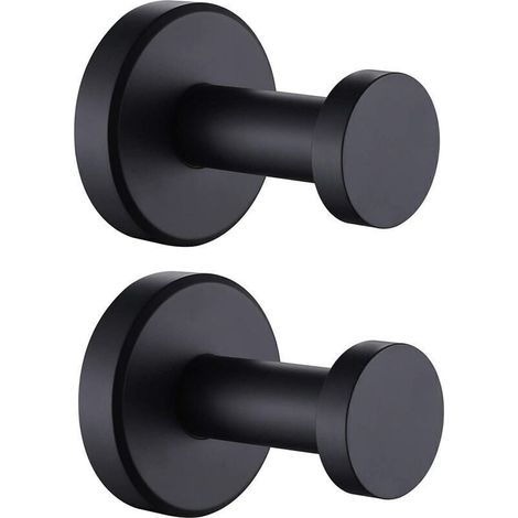 Patère de salle de bain Lot de 2 crochets pour serviette de salle de bain noir mat, cintre rond en acier inoxydable, support mural décoratif contemporain pour toilettes, cuisine - Noir mat (1/5)
