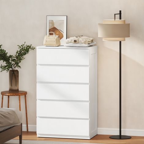 Commode 5 tiroirs meuble de rangement sans poignées design minimaliste 60 x 39 x 100 cm blanc (1/5)