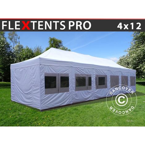 Tente pliante FleXtents PRO 4x12m Blanc, avec cotés