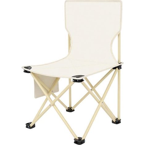 TRADE SHOP - Sedia Pieghevole Con Schienale Tasca Laterale Per Pesca Campeggio 39x39x65cm Beige 632841 - (1/5)