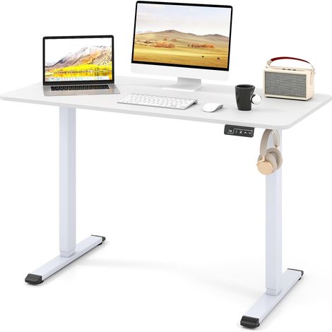 COSTWAY Scrivania Elettrica Regolabile in Altezza 120 x 60 x 73-118 cm, con Funzioni di Memoria e Anti-Collisione, Gancio Laterale e Foro per Cavi, Scrivania in Piedi/Seduti per Ufficio e Casa (1/5)