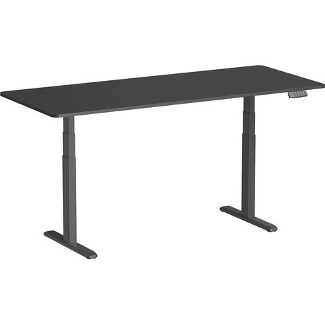 Bureau motorisé assis-debout 180x75cm, Plateau carbone à bords arrondis/Pied noir