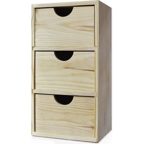 Cassettiera da Tavolo 3 Cassetti 32x17,1x14 cm in Legno di Pino Massello Naturale (1/2)