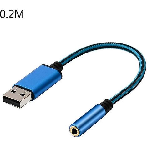 Câble USB vers Jack Femelle 3,5 mm pour Casque Audio AUX - 0,2m/1m/20cm Bleu (1/4)
