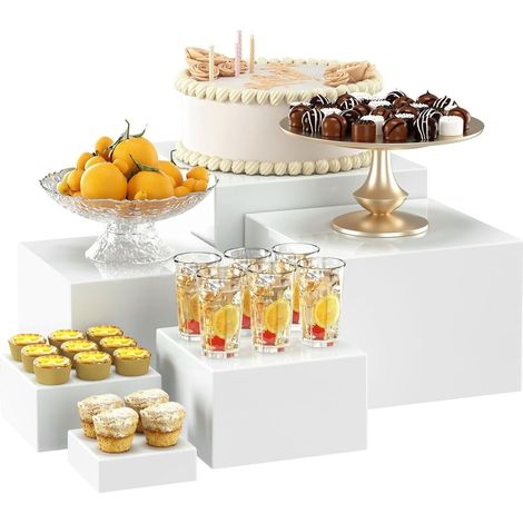 Lot de 6 présentoirs à gâteaux en acrylique, supports de buffet, 7,5 à 20 cm, blanc, accessoires pour buffet (mariages, anniversaires, fêtes, cupcakes).