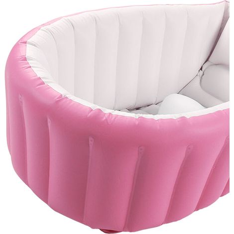 Baignoire Gonflable Bébé avec Pompe à Air, Fond Antidérapant, Marqueur Niveau d'Eau, Portable pour Salle de Bain Rose