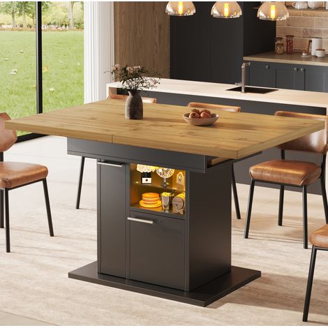 Mesa extensible con almacenamiento e iluminación LED, 110-140 x 80 x 77,2 cm, negro OKMYHOME (1/5)